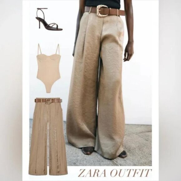 NET ZARA SATIN WIDE-LEG TROUSERS WITH BELT - Picture 7 of 9